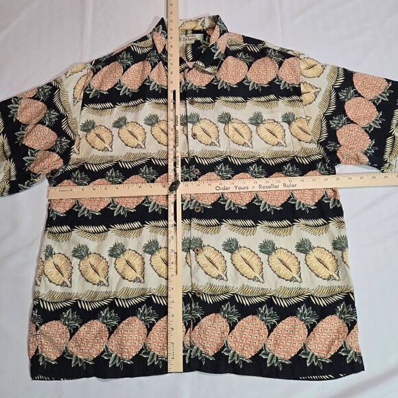 TOMMY BAHAMA SILK HAWAIIAN SHIRT CREAM BLACK PINEAPPLE SLICED MENS SIZE XL - Picture 5 of 5
